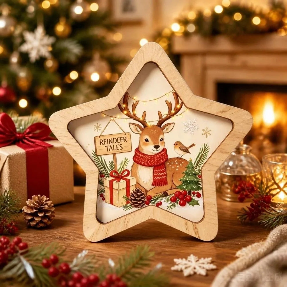 Merry Christmas Wooden Christmas Decoration Star Shape Snowman Deer Home Ornaments Rabbit Santa Claus Wall Decor New Year Gift