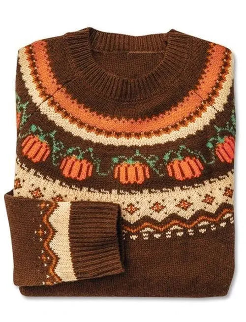 Roupas Femininas Women's Holiday Round Neck Pullover Sweater Halloween Themed Decoration Pumpkin Jacquard Casual Knitted Sweater