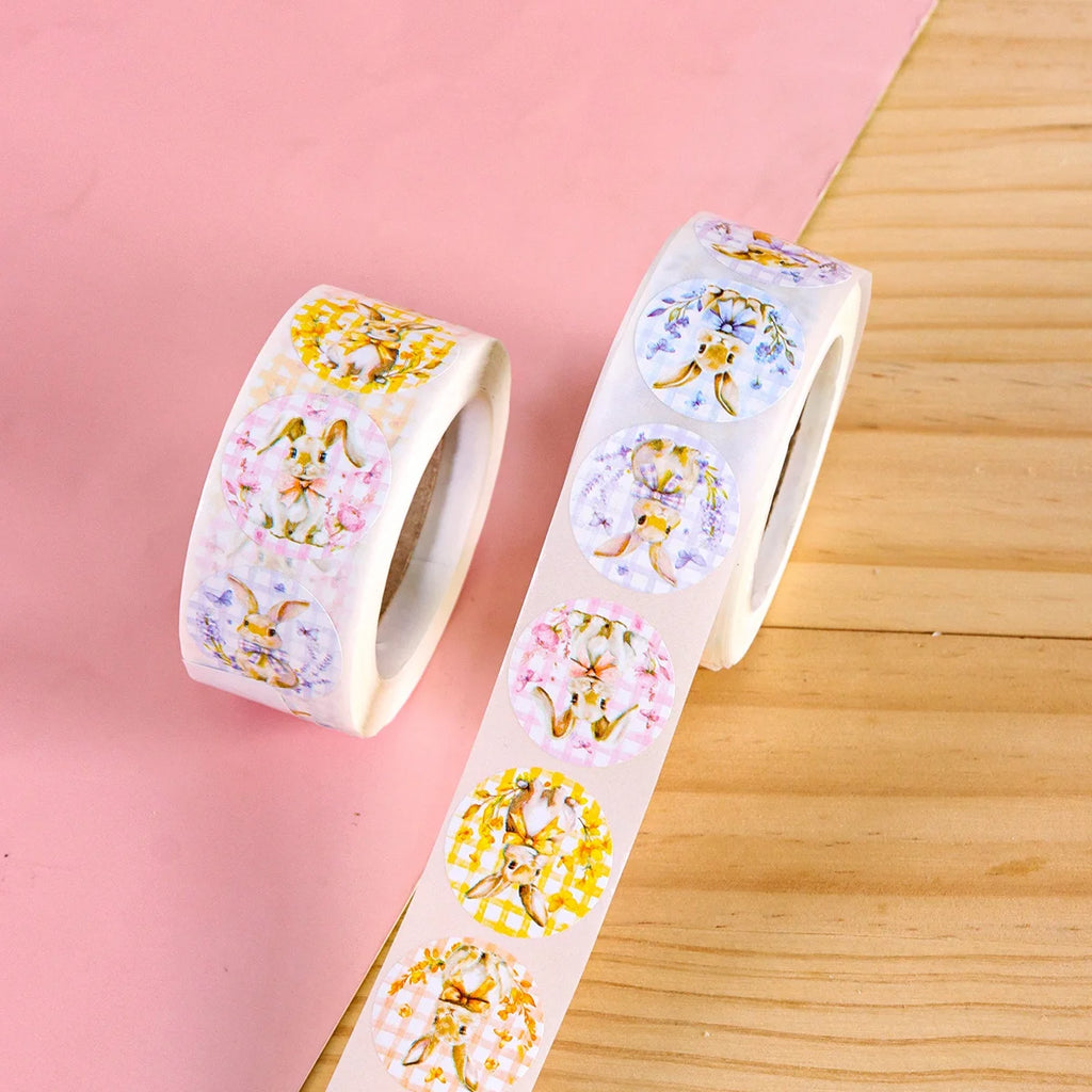 500pcs Easter Rabbits Round Stickers Cartoon Bunny Easter Egg Stickers Label Easter Party Envelope Gift Seal Sticker Label Decal