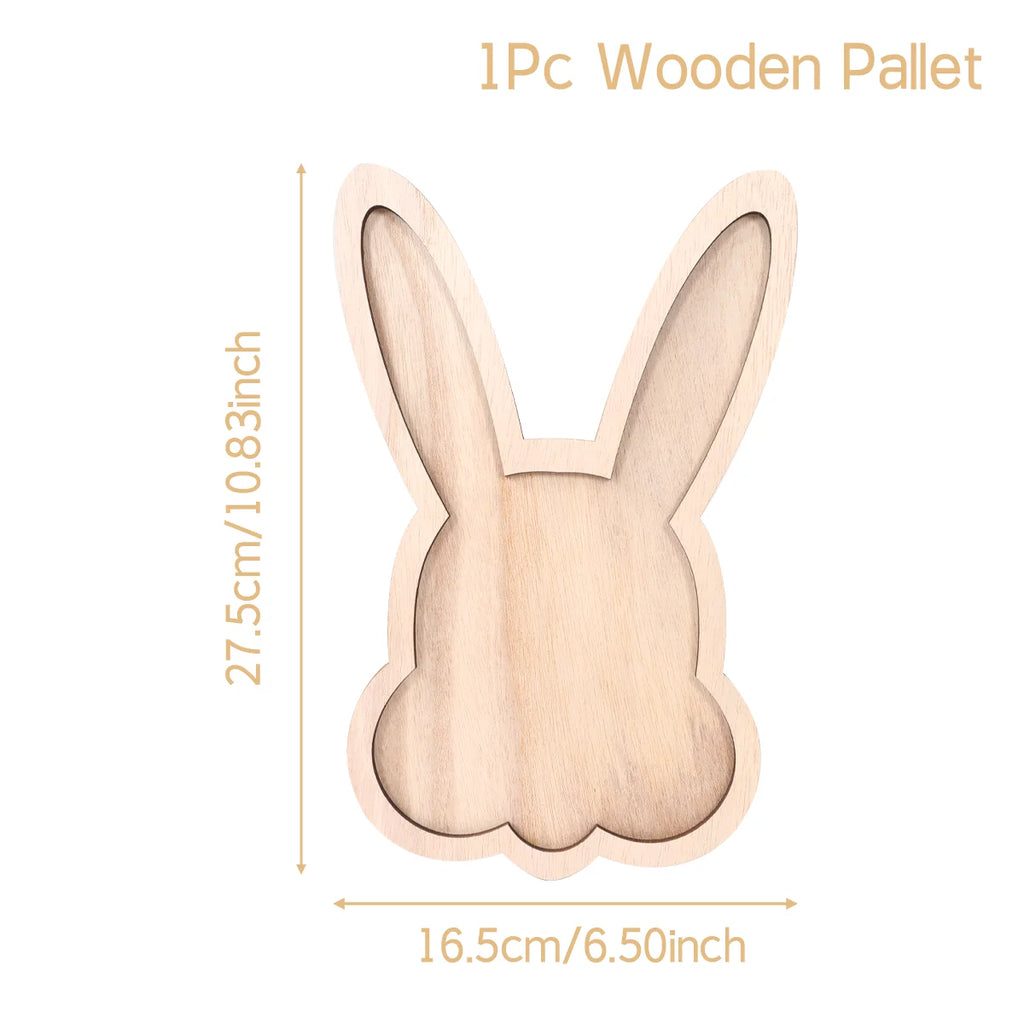 Easter Bunny Egg Wooden Tray Food Plate Fruit Serving Bread Display Wooden Spring Decor  Cake Decor Easter Supplies