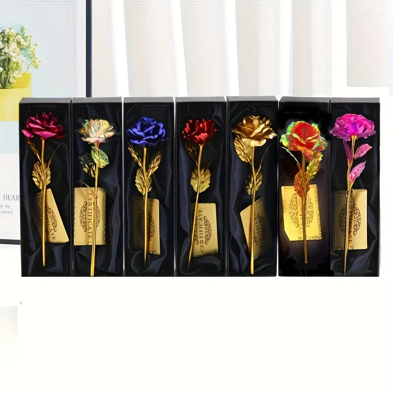 Foil Rose Flower with Gift Box & Card Eternal Rose Gifts for Valentine's Day Thanksgiving Mother's Day Party Favors Decors