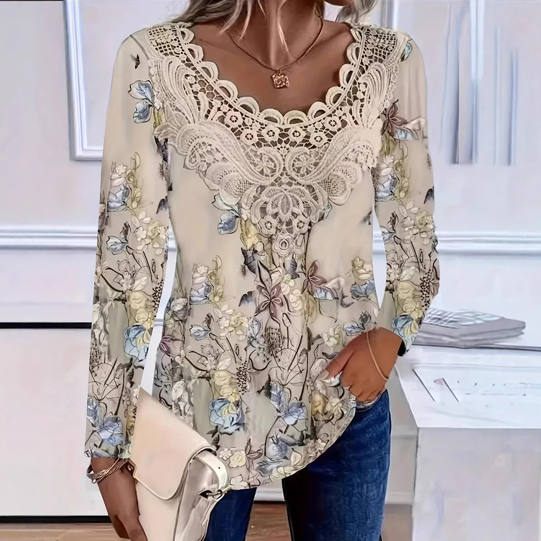 Spring New Elegant Casual Woman T-Shirt Fashion Loose T-Shirt Temperament Long Sleeve Holiday Weekend Female Blouses