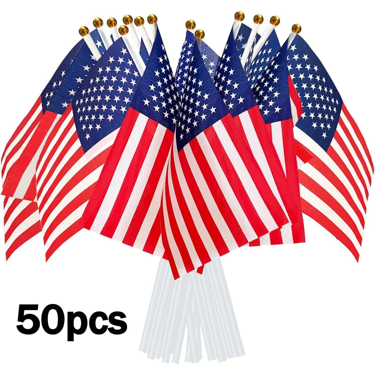 50pcs/20pcs American USA Flags on Sticks for 4th July Decorations, America Small Flags for Memorial Day Independence Day Decor