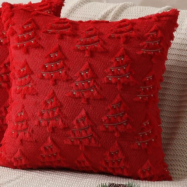 Christmas Throw Pillow Covers Set of 2 Xmas Tree 18x18 Pillow Covers Soft Plush Faux Wool Pillowcases Festival Winter Home Decor