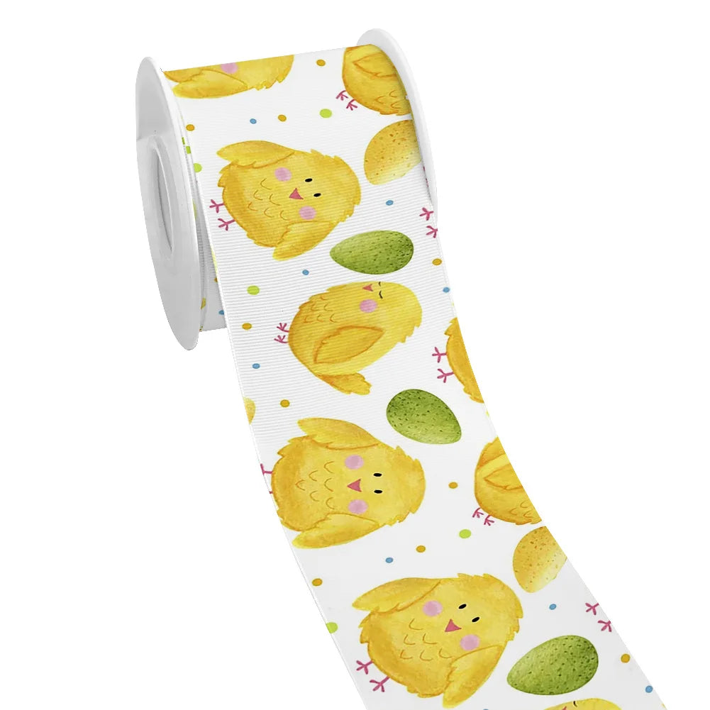 Spring Rabbit Easter Day Chick Cartoon Printed Grosgrain Satin Ribbon for Gift Wrapping Hair Bow Craft Accessory