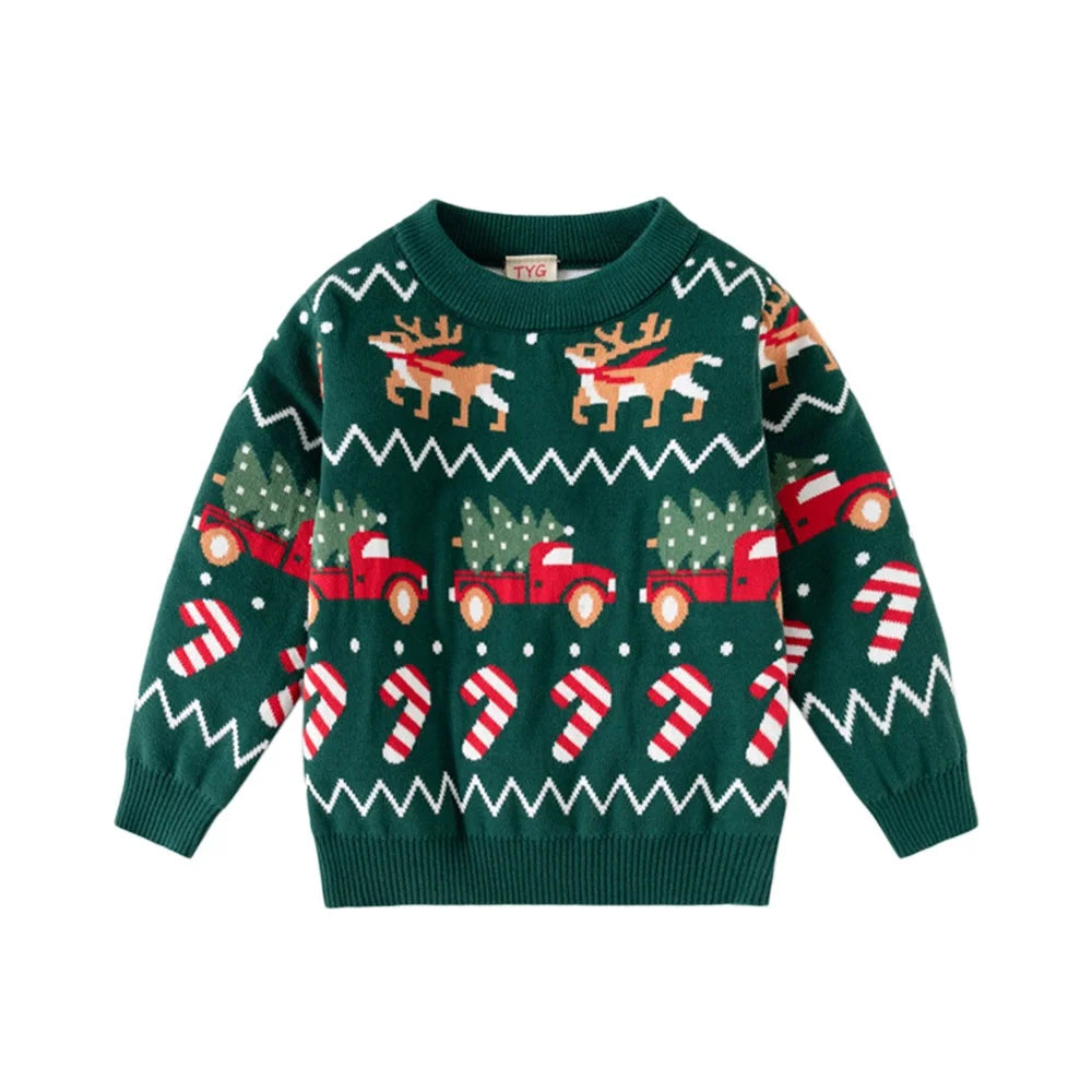 New Years Christmas Sweater for Kids Cars Print Sweatshirt Boys & Girls Baby Clothes Autumn Winter Seasonal Children's Clothing