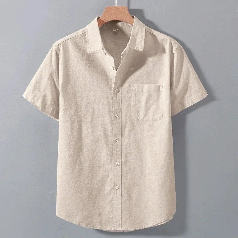 Spring Summer Short Sleeve Shirt for Men Solid Color Lightweight Breathable Stylish Dailywear Casual Lapel Pocket Shirts
