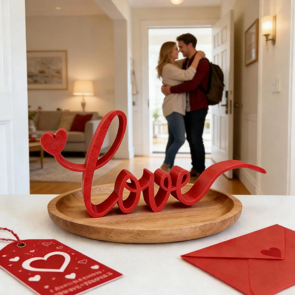 Love Letter Tabletop Decor Blocks Red Love Sign Centerpiece Romantic Home Decor For Home Bedroom Hotel Valentine Wedding Party