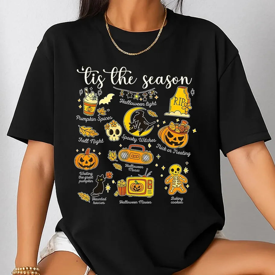 Vintage Halloween Shirt,Tis The Season Retro Ghost Spooky Season Halloween Costume T-Shirt, Y2K Halloween Top