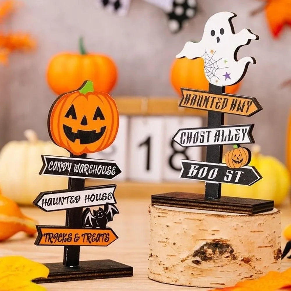 Gothic Style Halloween Ghost Ornament Handmade Wood Pumpkin Ghost Decor Atmosphere Decor Wooden Desktop Ornament Halloween Party