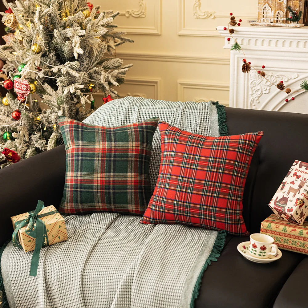 Christmas Plaid Decor Throw Pillow Covers Scottish Tartan Cushion Case for Farmhouse Home Square Pillow Case Cushion Pillowcase