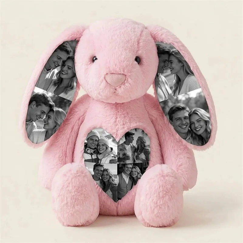 Custom Photo Bunny Plush with Hidden Ear Pictures Personalized Bunny Stuffed Animals Keepsake Gift for Couples Birthday Gifts