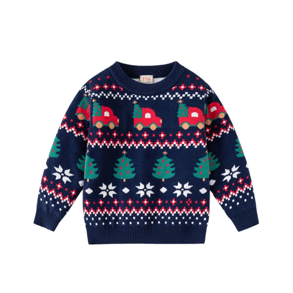 New Years Christmas Sweater for Kids Cars Print Sweatshirt Boys & Girls Baby Clothes Autumn Winter Seasonal Children's Clothing