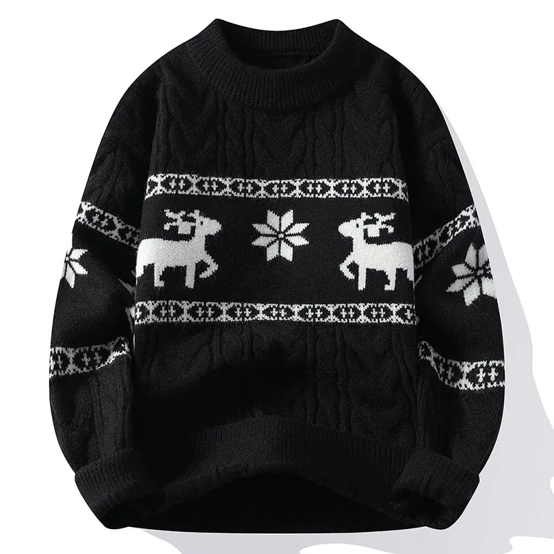 Autumn Winter Christmas Sweaters Men's Long Sleeve O-Neck Knitting Jumper Tops Vintage Pattern Crochet Male Sweater Pullovers