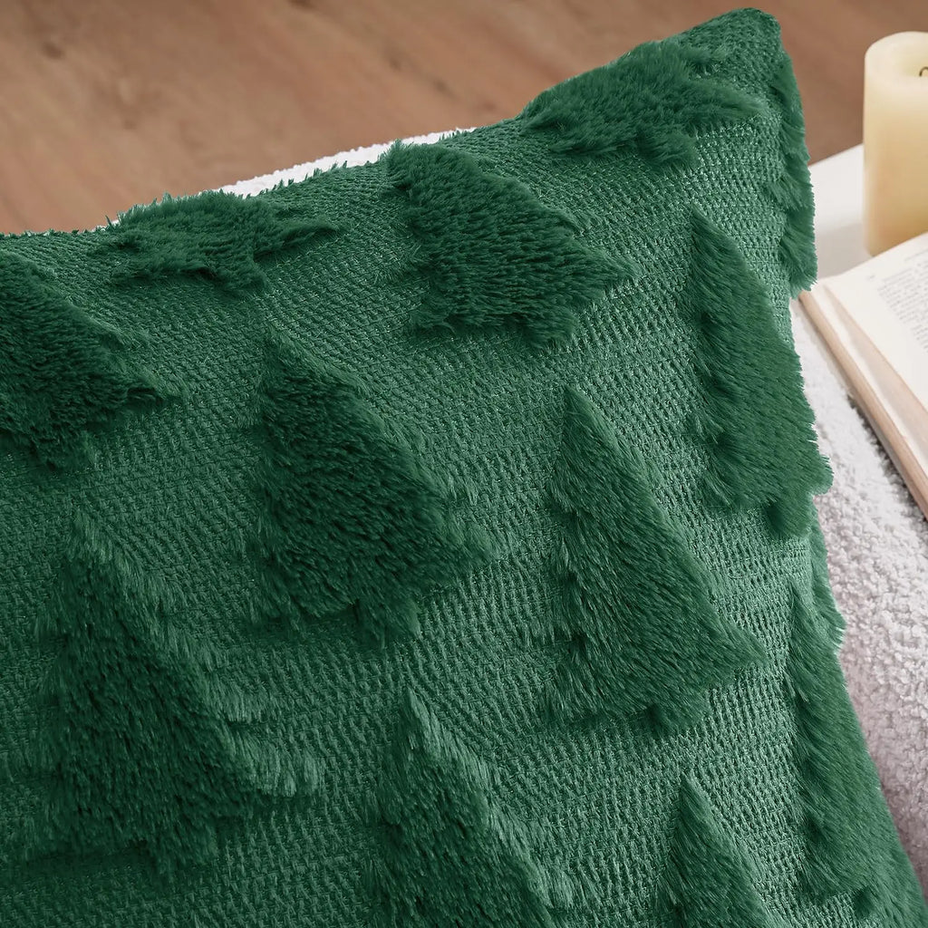 Christmas Throw Pillow Covers Set of 2 Xmas Tree 18x18 Pillow Covers Soft Plush Faux Wool Pillowcases Festival Winter Home Decor
