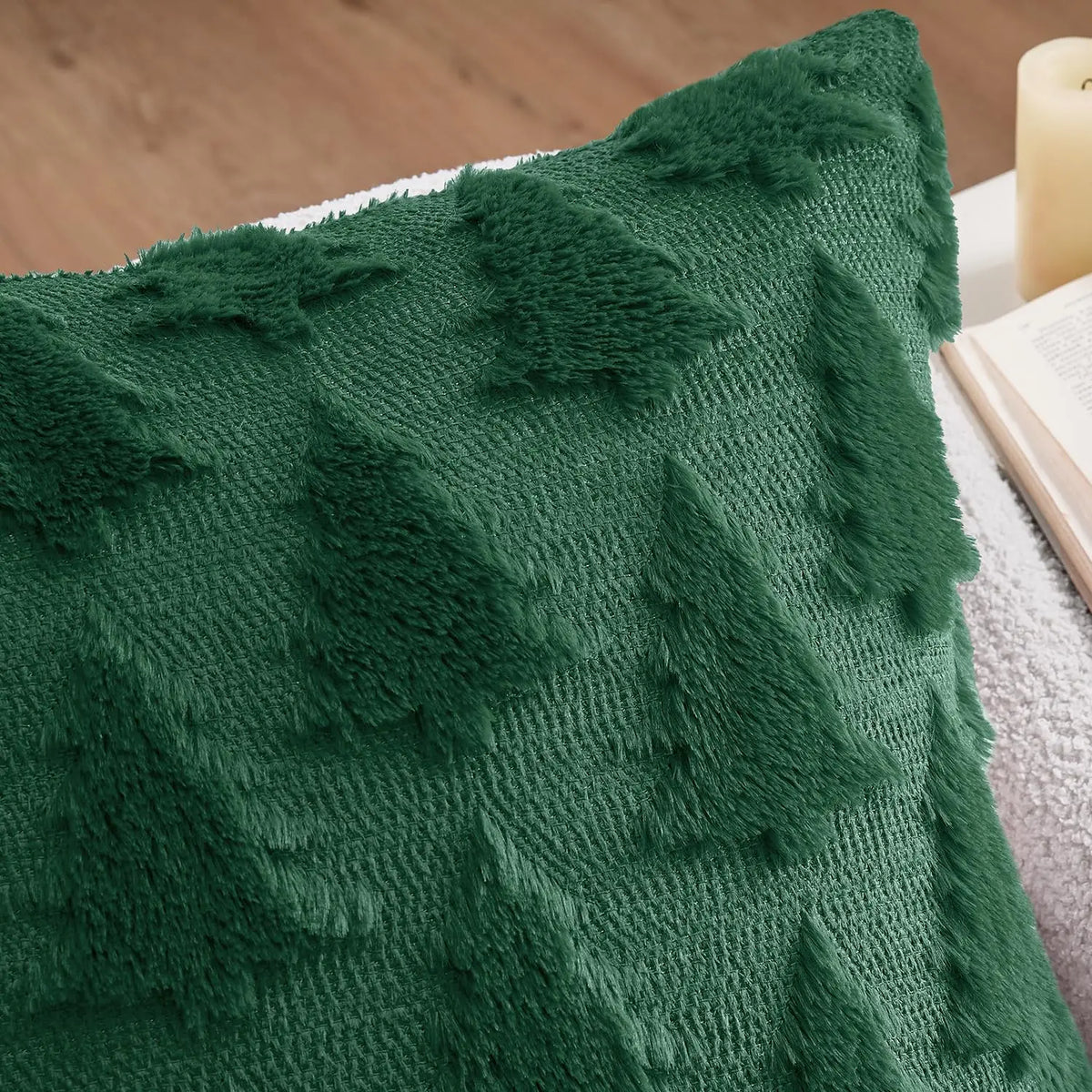 Christmas Throw Pillow Covers Set of 2 Xmas Tree 18x18 Pillow Covers Soft Plush Faux Wool Pillowcases Festival Winter Home Decor