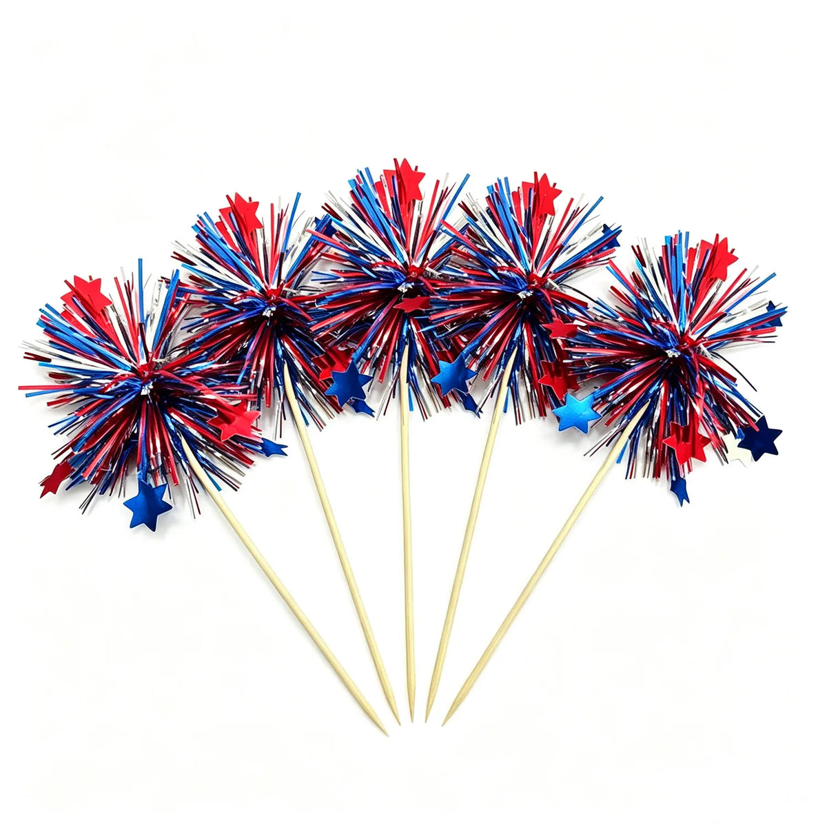 20Pcs Independence Day Theme Sequin Cake Toppers Fruit Forks for 4th of July American National Day Party Cupcake Decoration