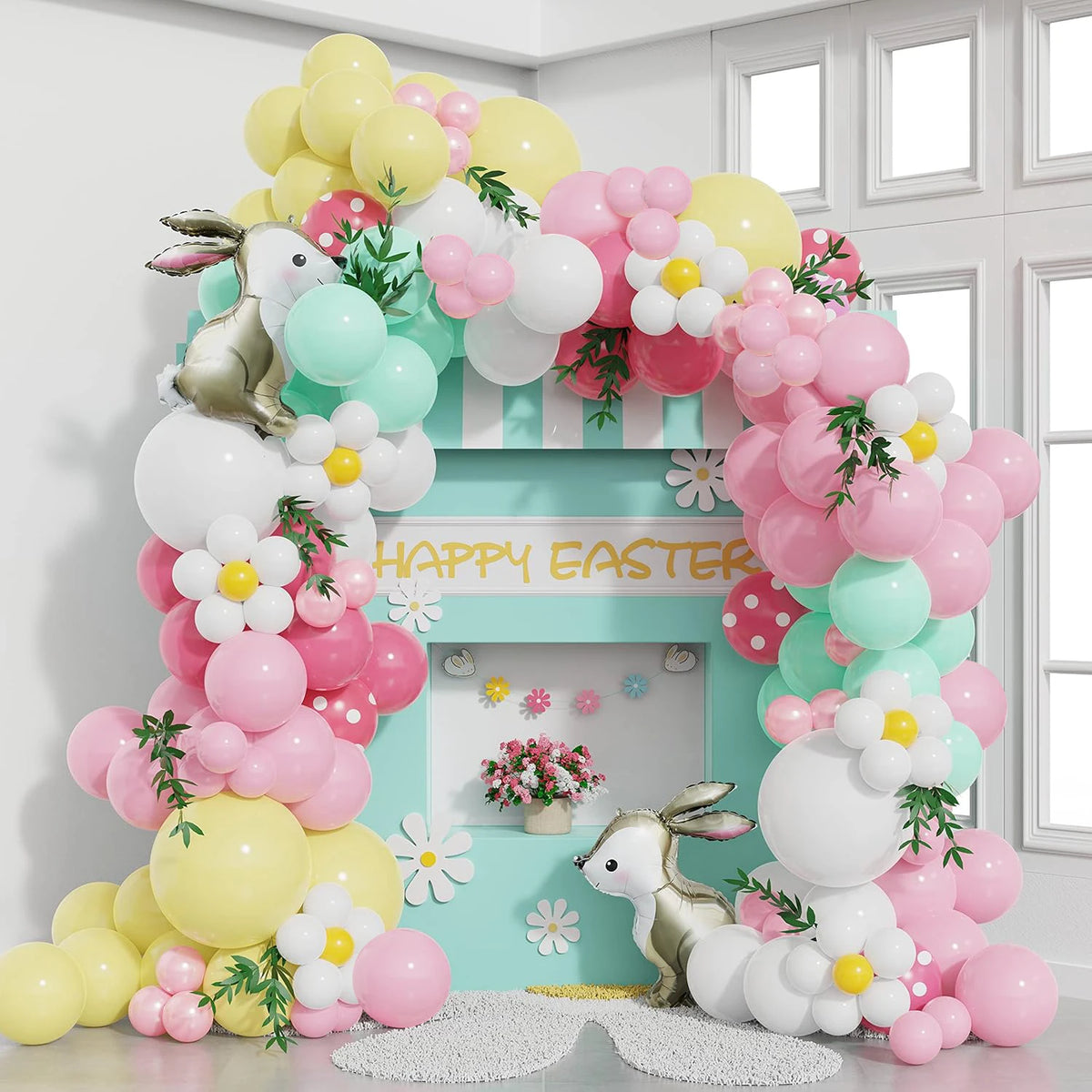 Easter Balloon Garland Set, 127Pcs Easter Party Supplies Spring Birthday Decoration with Large Rabbit Foil Balloon Pastel Balloon Arch (Easter)