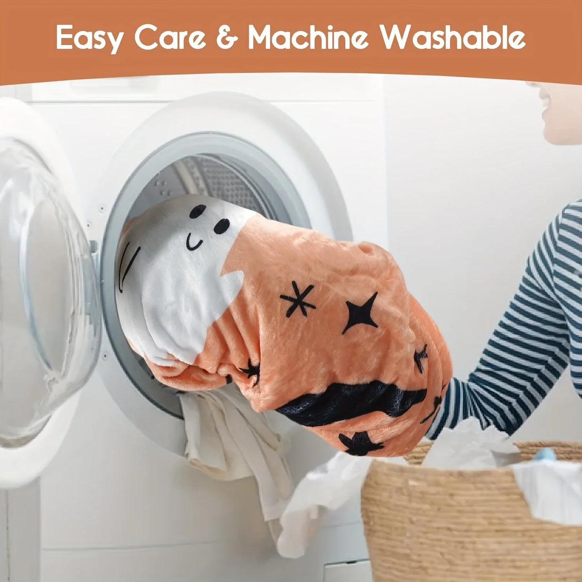Halloween Throw Blanket - Cute Kawaii Ghosts and Skeletons, Gothic Witchy Pumpkin Motif, Cozy Flannel Fleece for Home