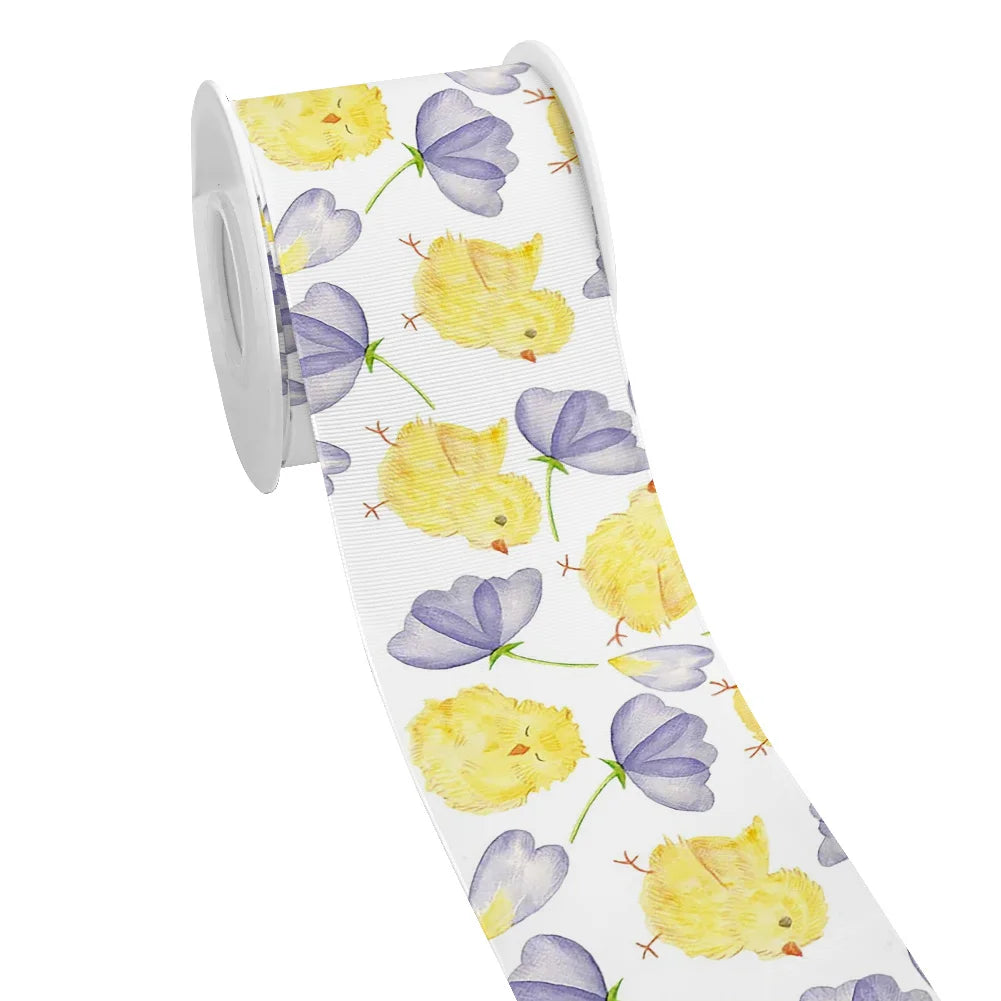 Spring Rabbit Easter Day Chick Cartoon Printed Grosgrain Satin Ribbon for Gift Wrapping Hair Bow Craft Accessory