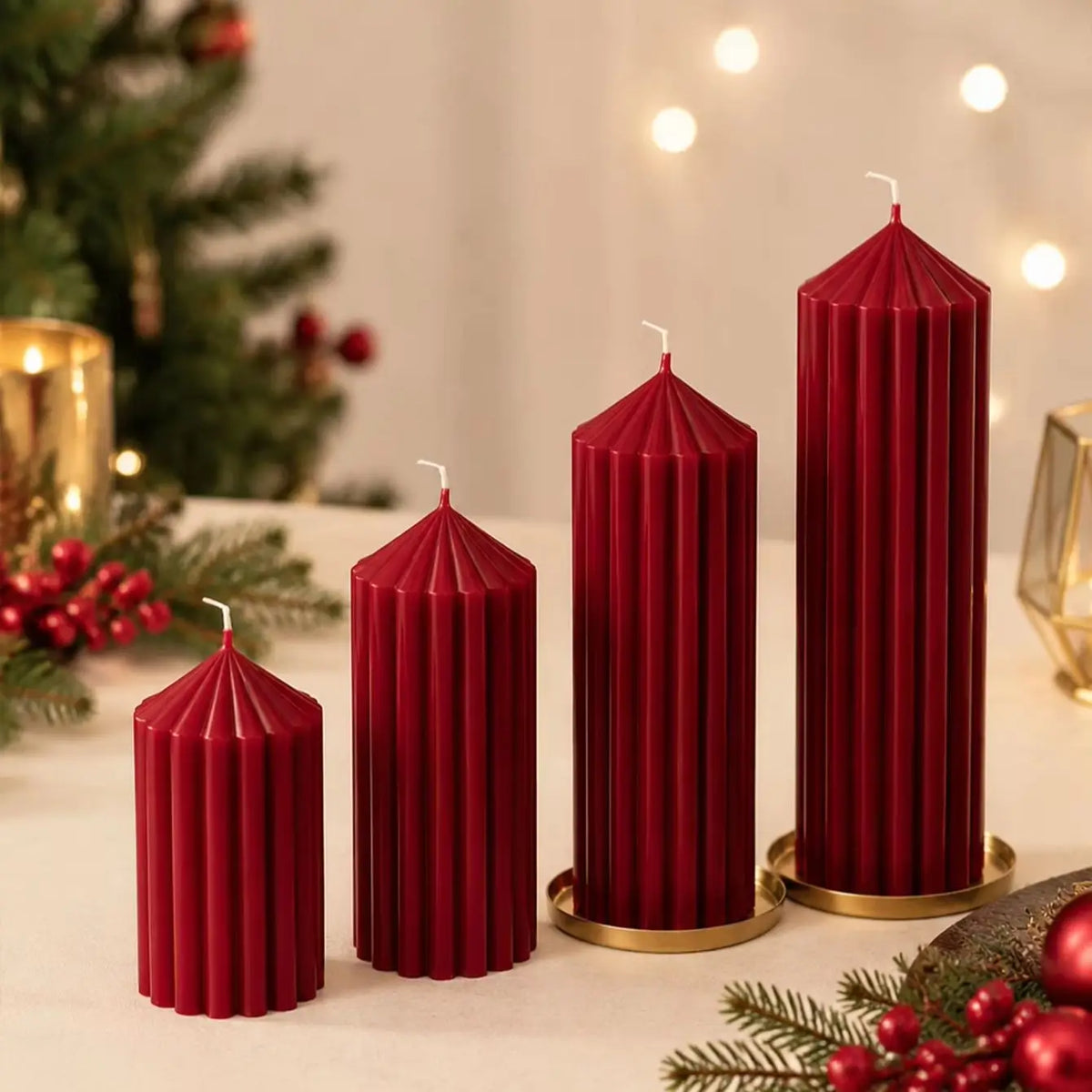Christmas cylindrical aromatherapy candle set, wine red candle home decoration, Christmas candle center decoration