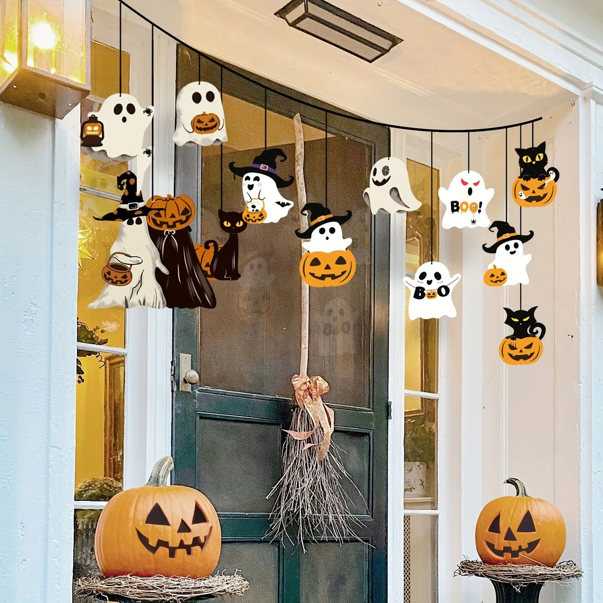 Halloween Hanging Ornaments Ghost Black Cat Pumpkin Witch Hat Hanging Decor for Spooky Halloween Party Porch Ceiling Decoration