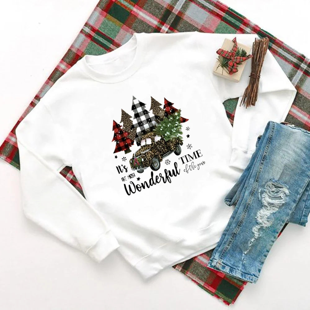 It's The Most Wonderful Time of Year Printed Sweatshirt Women Christmas Party Hoodie Holiday Sweater Girls Xmas Outfit Pullover