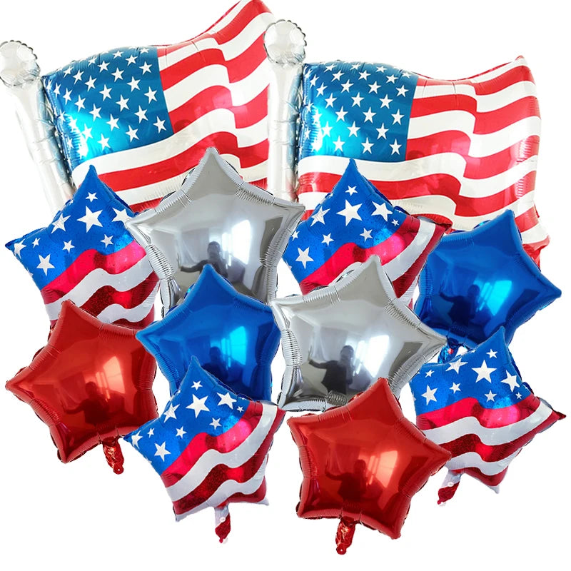 12Pcs 18inch USA Theme Party Decoration Foil Star Balloon American Flag Balloons Set Independence Day 4th Of July Party Decor