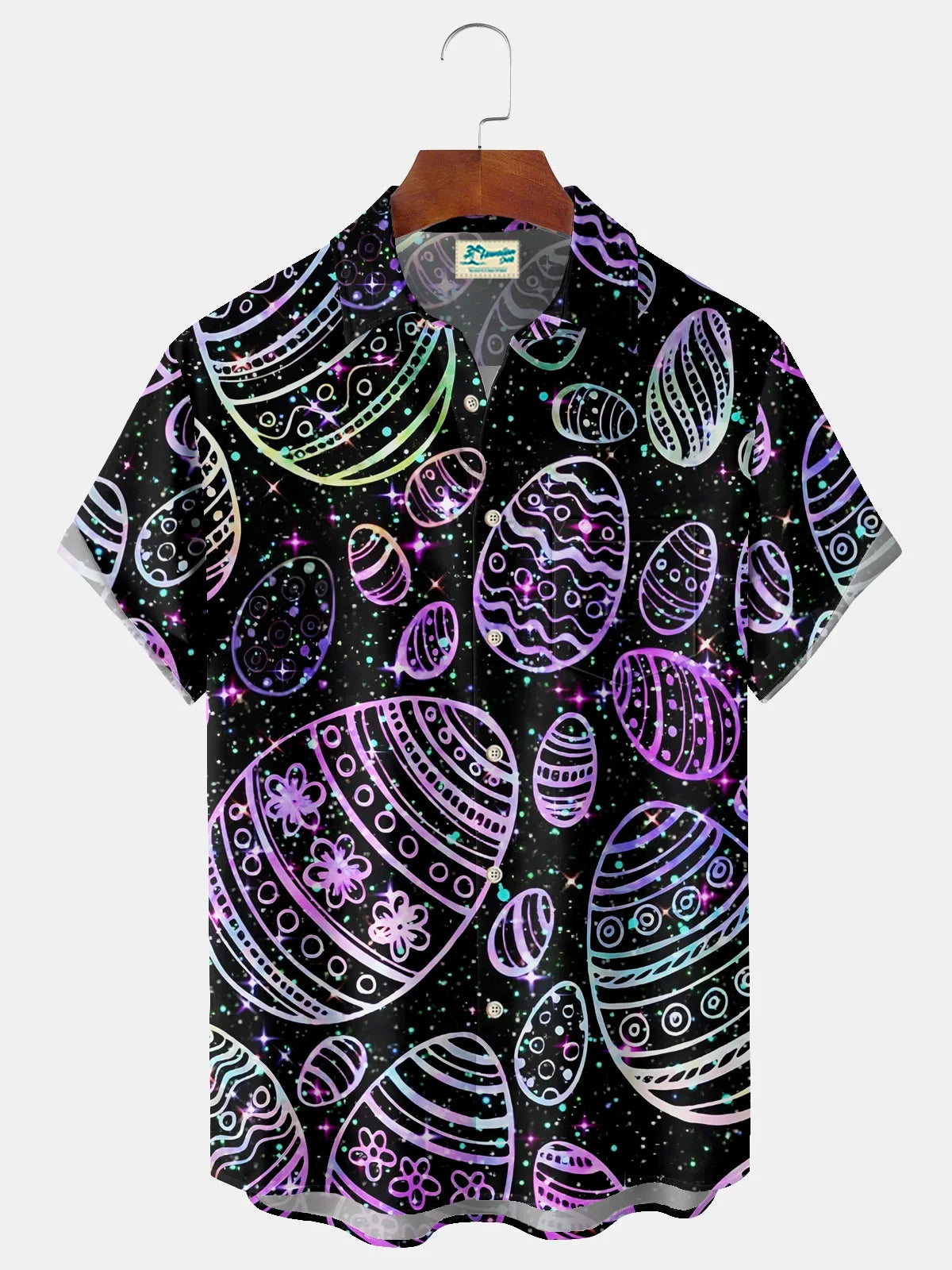 2025 Easter Eggs Pattern Men's Short Sleeve Button Down Lapel Shirt For Summer Oversized Tops Casual Hawaiian Shirt