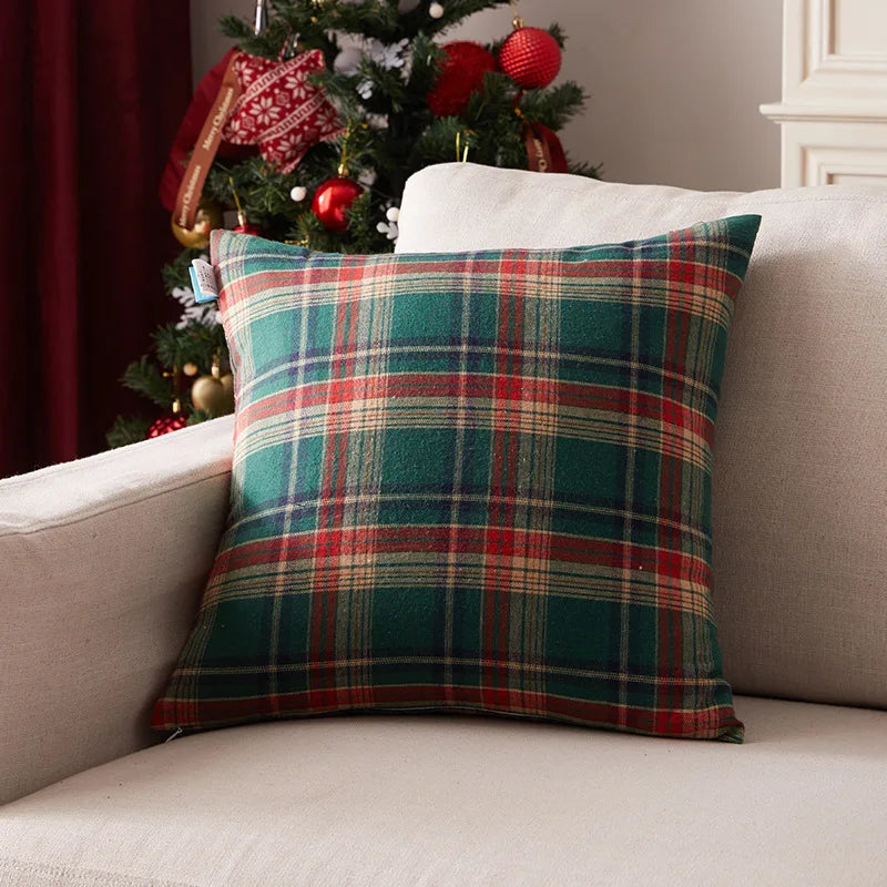 Christmas Plaid Decor Throw Pillow Covers Scottish Tartan Cushion Case for Farmhouse Home Square Pillow Case Cushion Pillowcase