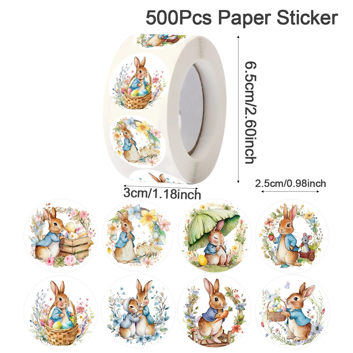 500pcs Easter Rabbits Round Stickers Cartoon Bunny Easter Egg Stickers Label Easter Party Envelope Gift Seal Sticker Label Decal