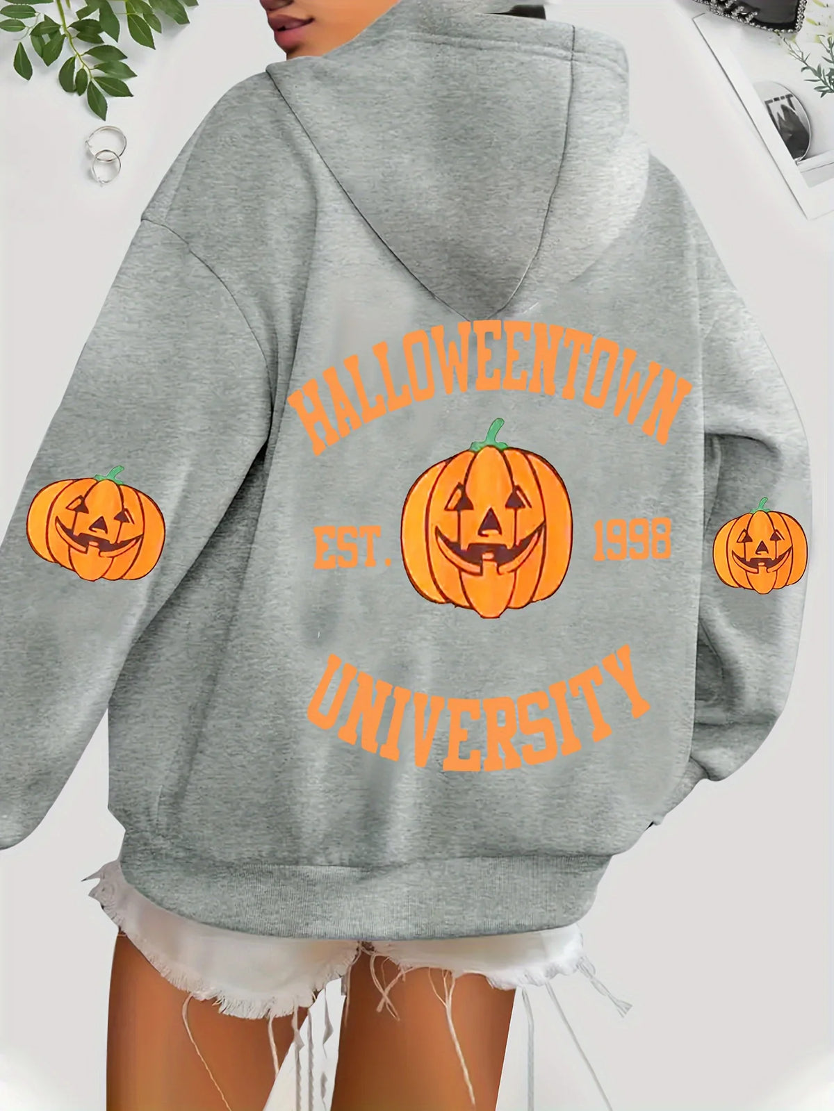 Halloween Print Hoodie, Winter and Autumn Drawstring Casual Sportswear, Women's Clothing hoodies women sweatshirt clothes