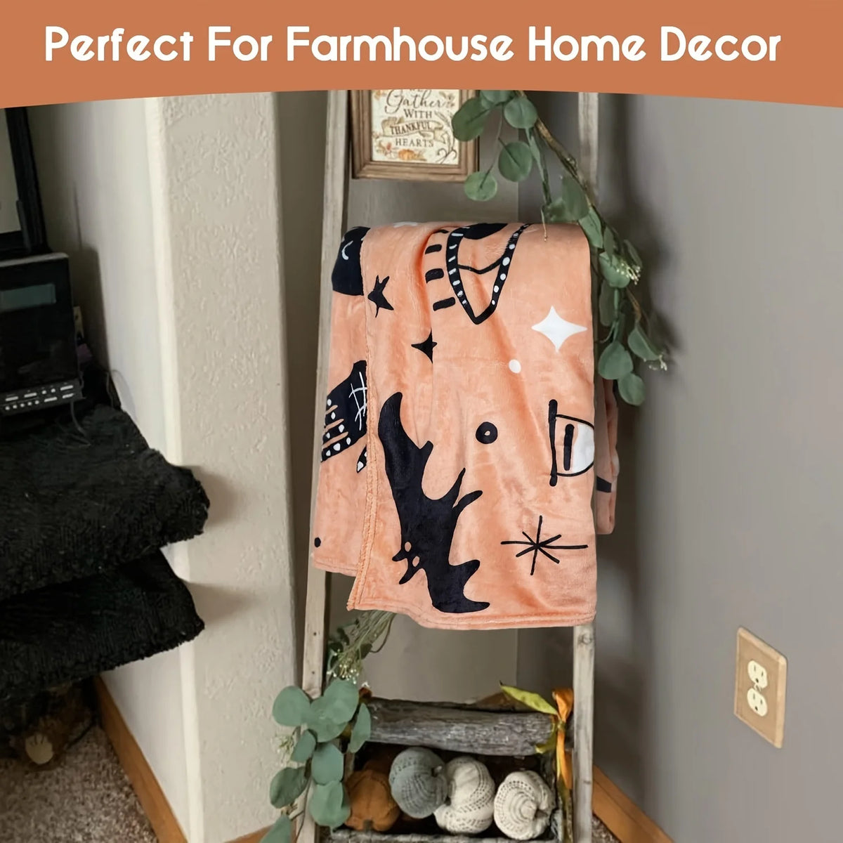 Halloween Throw Blanket - Cute Kawaii Ghosts and Skeletons, Gothic Witchy Pumpkin Motif, Cozy Flannel Fleece for Home