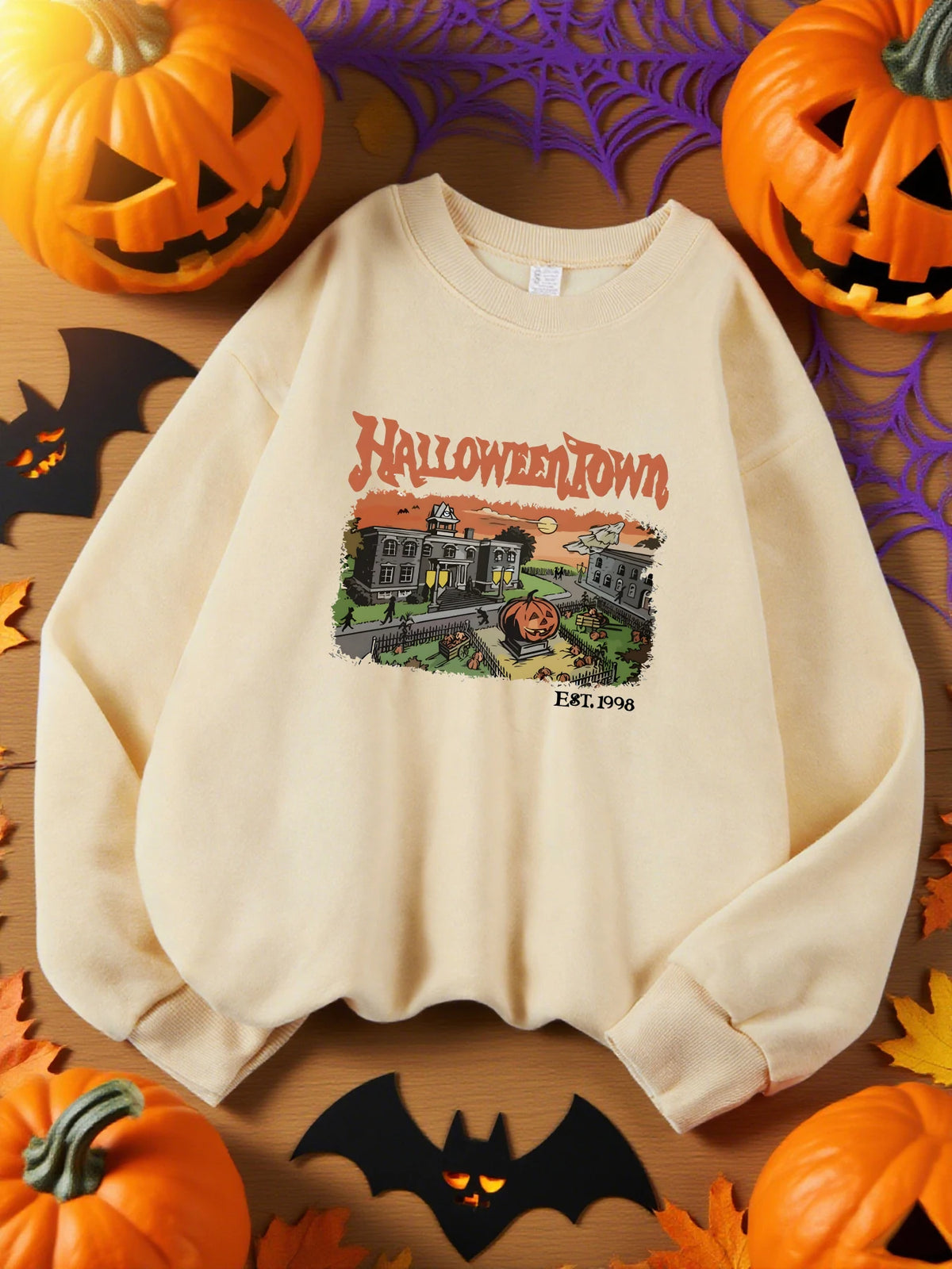 Halloween Town Est.1998 Print Sweatshirt Women Crewneck Soft Tops Fashions Streetwear Casual Fleece Pullover Hip Hop Clothes
