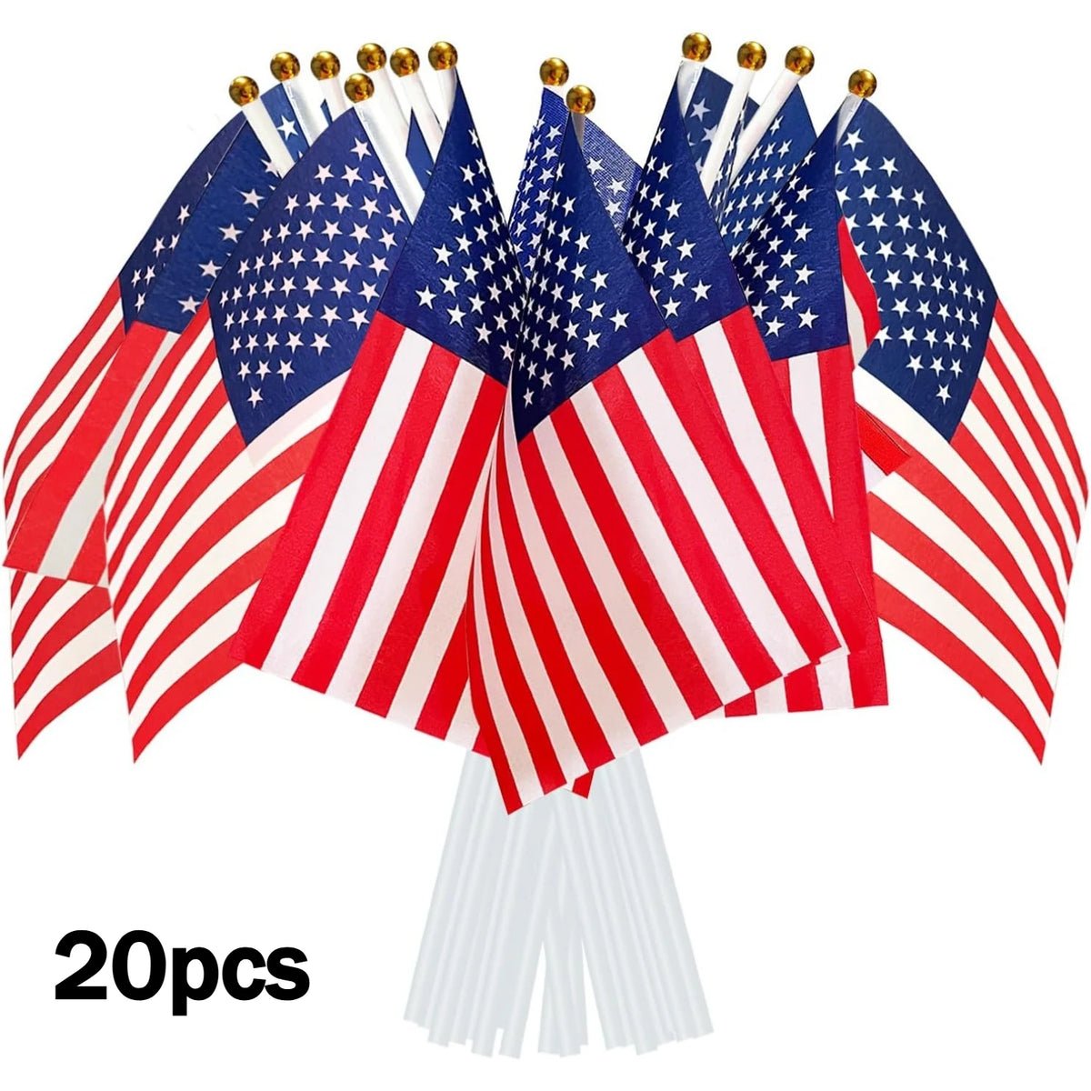 50pcs/20pcs American USA Flags on Sticks for 4th July Decorations, America Small Flags for Memorial Day Independence Day Decor