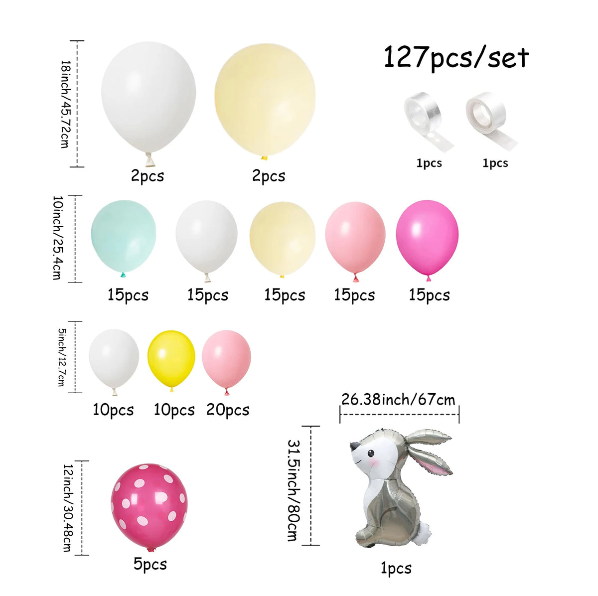 Easter Balloon Garland Set, 127Pcs Easter Party Supplies Spring Birthday Decoration with Large Rabbit Foil Balloon Pastel Balloon Arch (Easter)