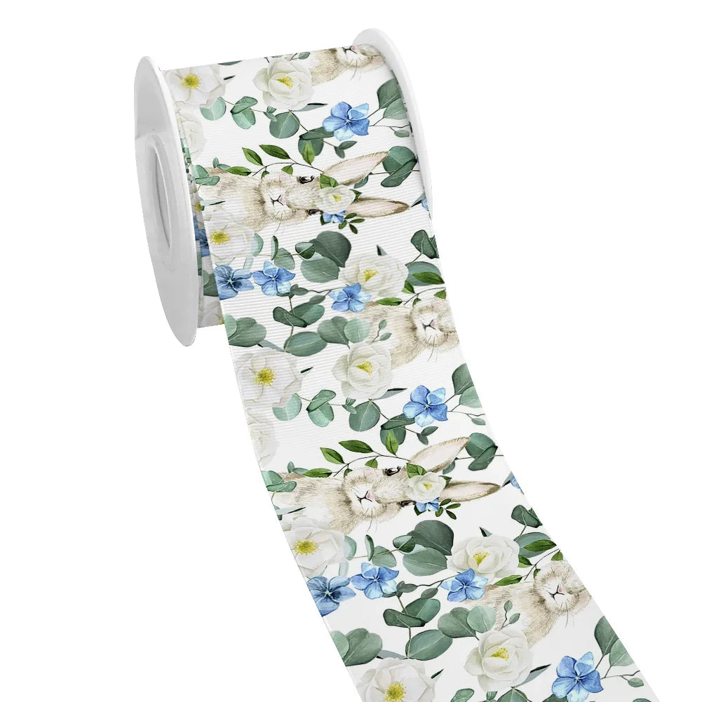 Spring Rabbit Easter Day Chick Cartoon Printed Grosgrain Satin Ribbon for Gift Wrapping Hair Bow Craft Accessory