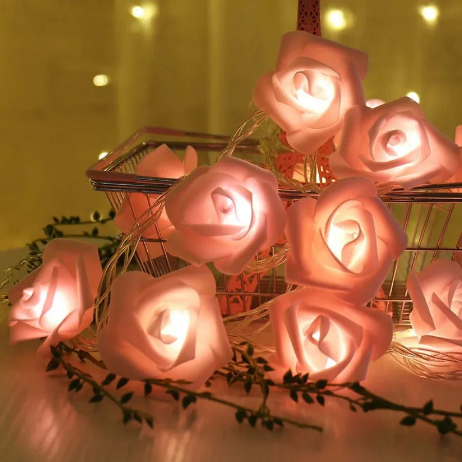 1 5M LED Flower String Lights Artificial Rose Bouquet Romantic Fairy Light Garland Valentines Day Wedding Party Decor
