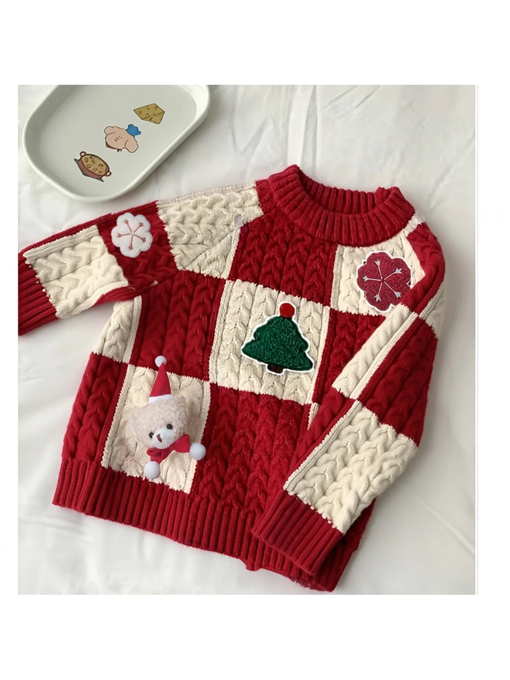 Children's Red Sweater for Christmas and New Year, Cartoon 3D Knit Pullover for Boys and Girls