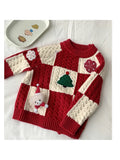 Children's Red Sweater for Christmas and New Year, Cartoon 3D Knit Pullover for Boys and Girls