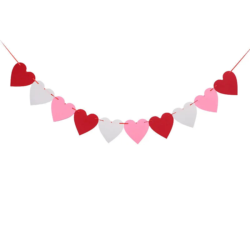 Felt Heart Garland Banner Valentines Decorations Red Pink White Heart Shaped Anniversary Wedding Birthday Party Decorations