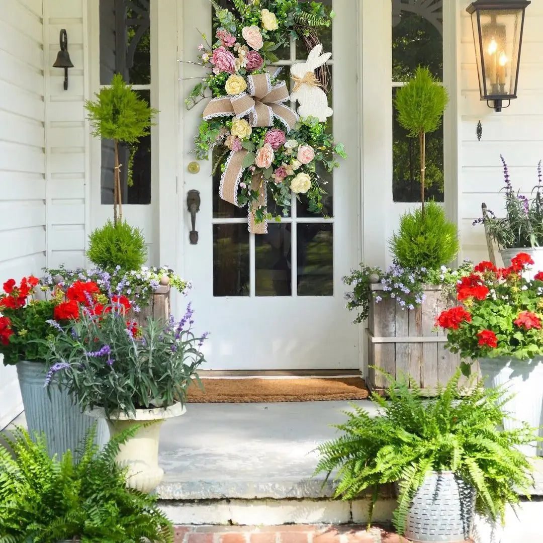 Easter Rabbit Front Door Wreath for Front Door,Easter Bunny Butt Shape Garland Wall Decor Spring Wreath Decoration