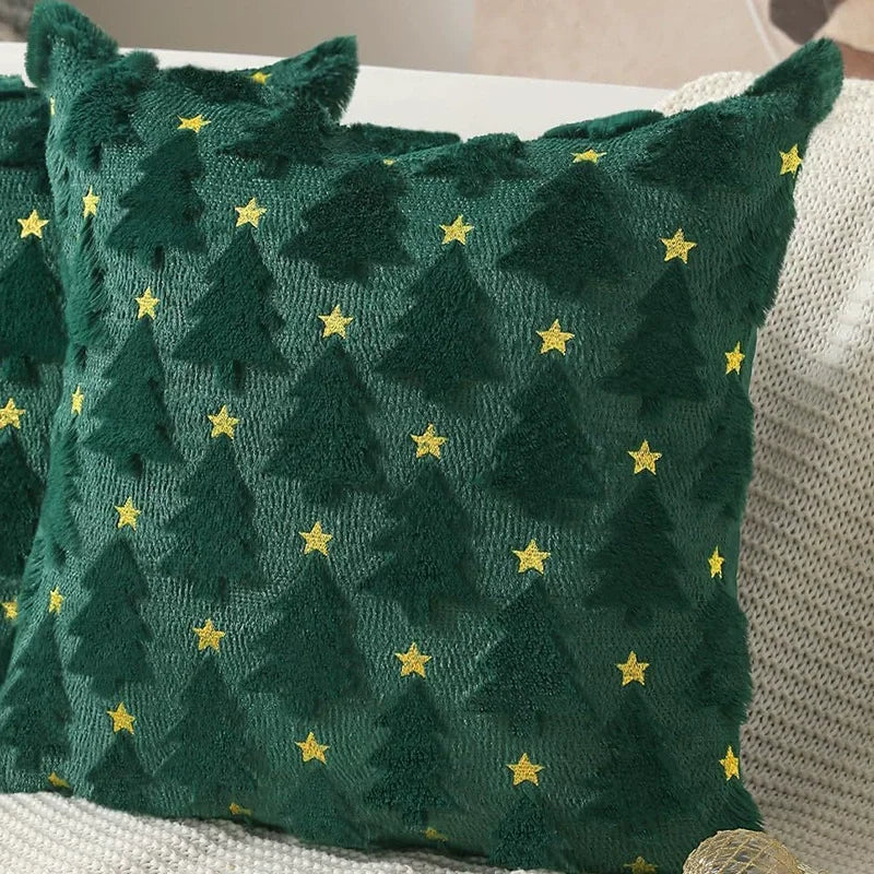 Christmas Throw Pillow Covers Set of 2 Xmas Tree 18x18 Pillow Covers Soft Plush Faux Wool Pillowcases Festival Winter Home Decor