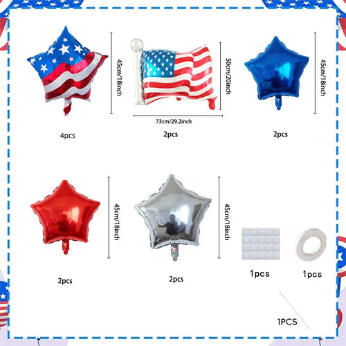 12Pcs 18inch USA Theme Party Decoration Foil Star Balloon American Flag Balloons Set Independence Day 4th Of July Party Decor