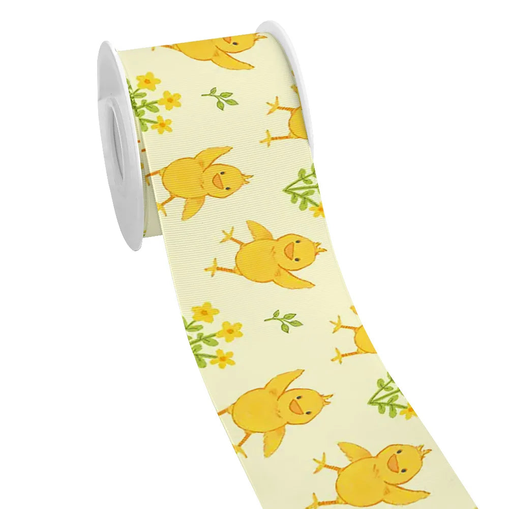 Spring Rabbit Easter Day Chick Cartoon Printed Grosgrain Satin Ribbon for Gift Wrapping Hair Bow Craft Accessory