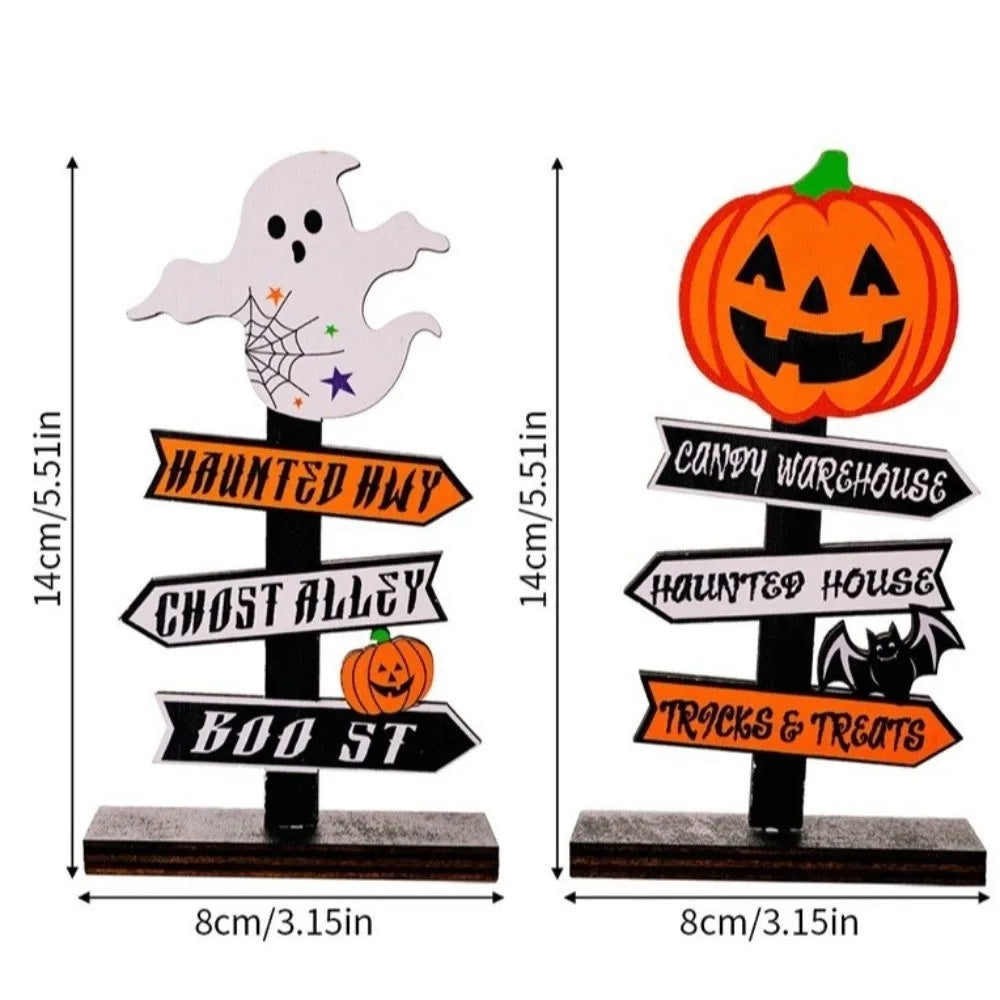 Gothic Style Halloween Ghost Ornament Handmade Wood Pumpkin Ghost Decor Atmosphere Decor Wooden Desktop Ornament Halloween Party