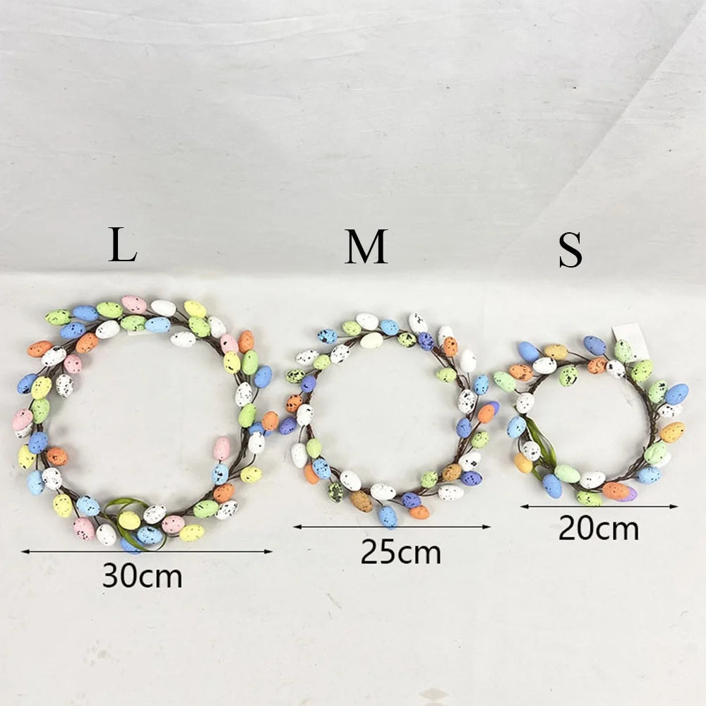 Easter Egg Wreath Decoration Spring Cute Garland Colorful Eggs And Rattan Front Door Outside Hanging Wall Home Party Decor