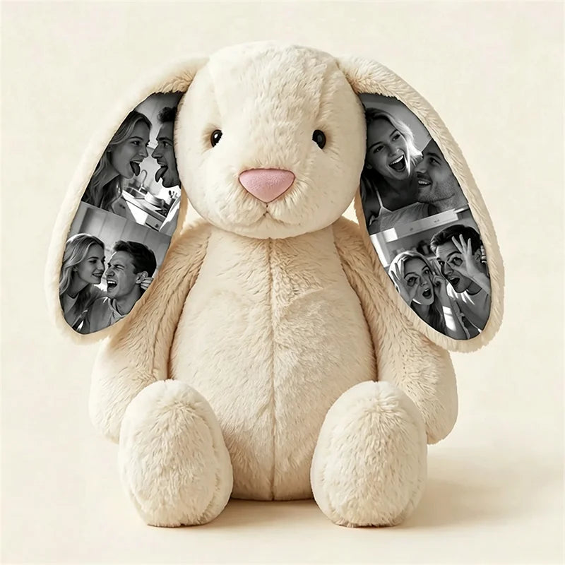 Custom Photo Bunny Plush with Hidden Ear Pictures Personalized Bunny Stuffed Animals Keepsake Gift for Couples Birthday Gifts