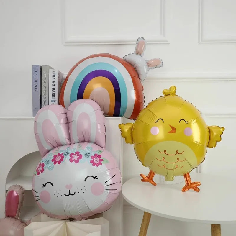 Easter Themed Cartoon Bunny Balloon Baby's First Birthday Decoration Farm Animals Cute Girl's Birthday Party Photo Props Supply