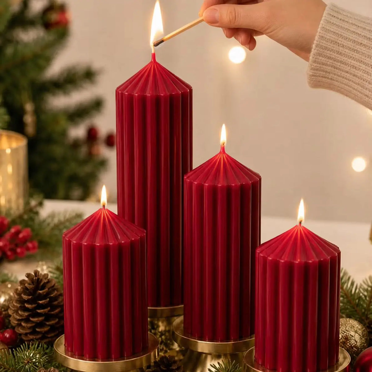 Christmas cylindrical aromatherapy candle set, wine red candle home decoration, Christmas candle center decoration